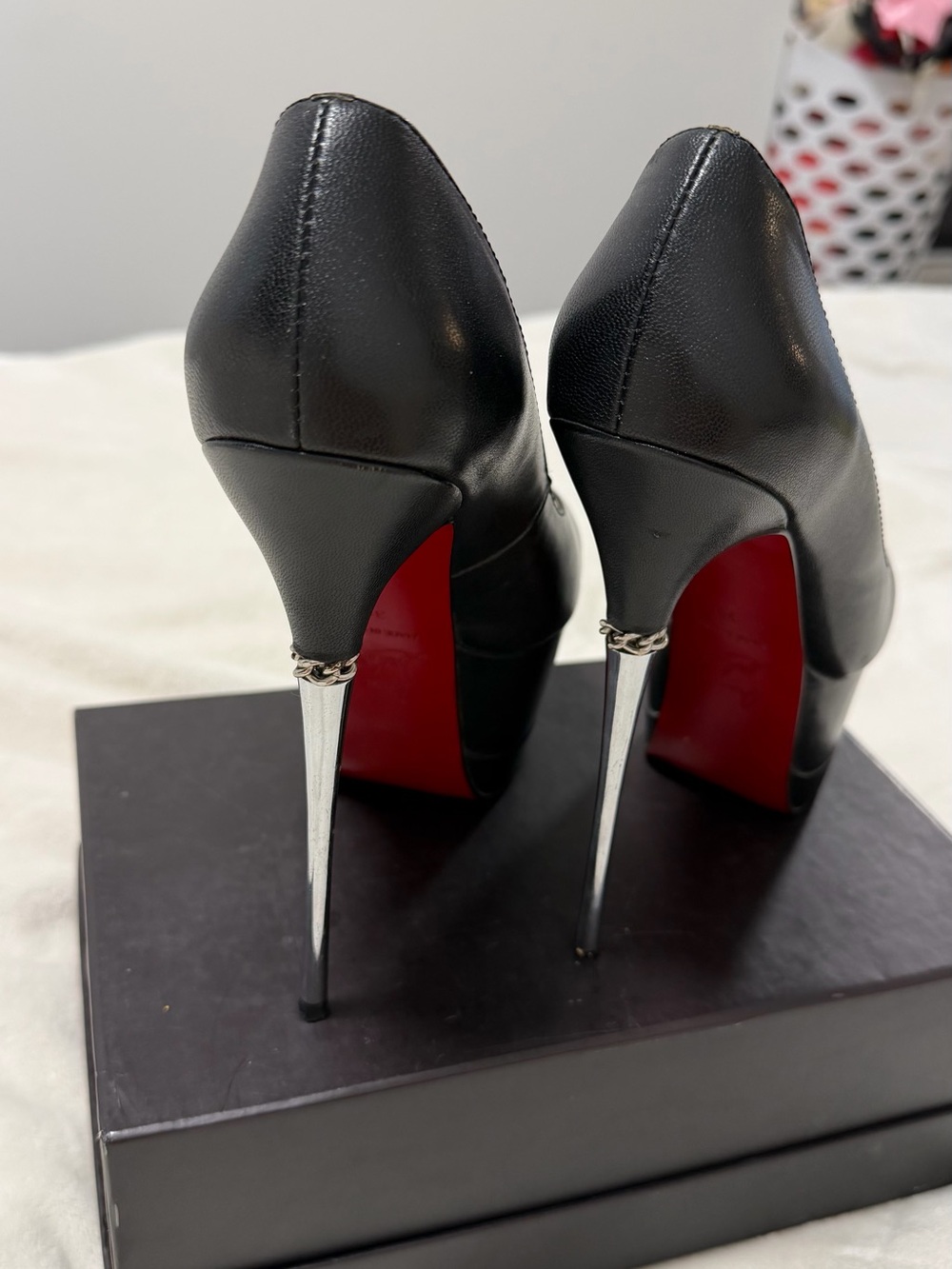 Christian Louboutin Black Leather Stiletto Pumps with Red Sole